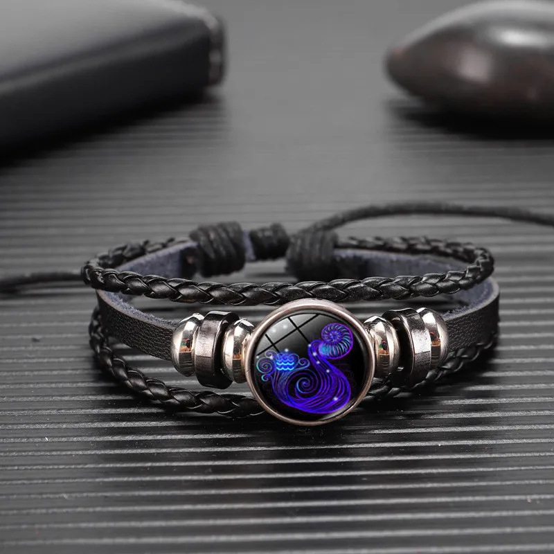 12 Zodiac Signs Constellation Charm Luminous Bracelet Men Women Fashion Multilayer Weave leather Bracelet & Bangle Birthday Gift - Image 27
