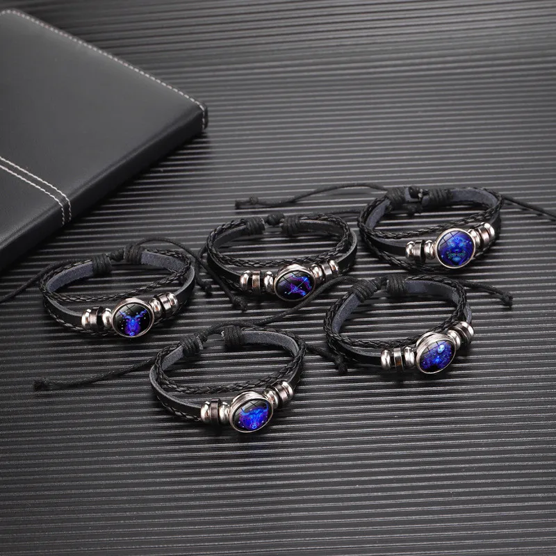 12 Zodiac Signs Constellation Charm Luminous Bracelet Men Women Fashion Multilayer Weave leather Bracelet & Bangle Birthday Gift - Image 32