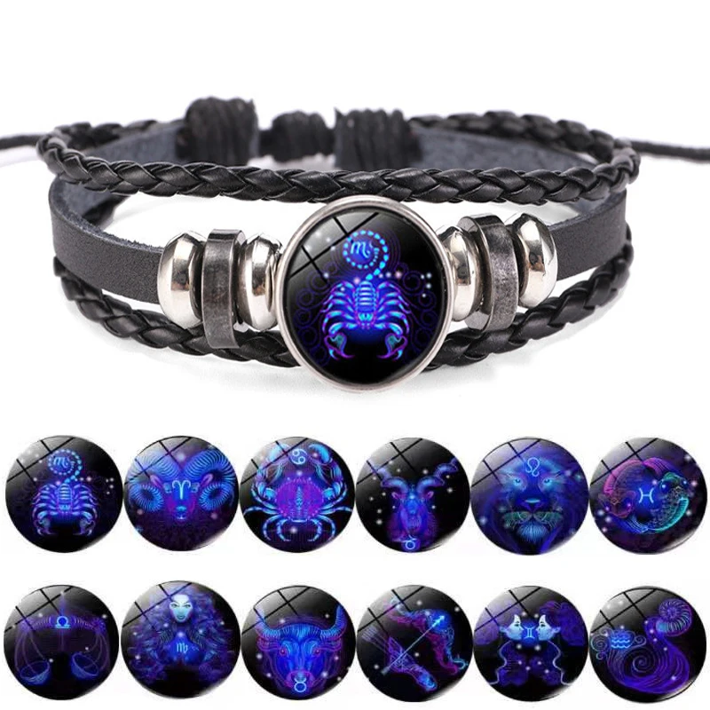 12 Zodiac Signs Constellation Charm Luminous Bracelet Men Women Fashion Multilayer Weave leather Bracelet & Bangle Birthday Gift - Image 19