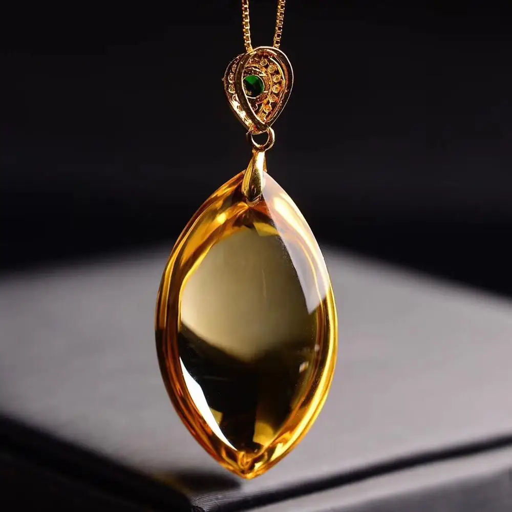 Natural Yellow Citrine Quartz Water Drop Pendant 38x15mm Women Rare Wealthy Gold Citrine Stone Fashion Bead Necklace AAAAA - Image 2