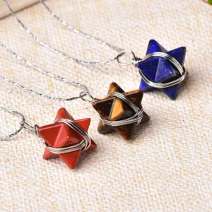1PC Natural Crystal Quartz Merkaba Pendant Stone Pendulum Necklace For Men Women Jewelry Reiki Amulet Mineral Ornaments Gift