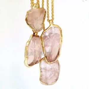 NM40153 Raw Rose Quartz Crystal Necklace   Stone    Jewelry Layering