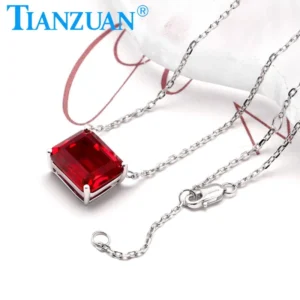 S925 Sterling Silver With 10x12mm Pigeon Blood Red Ruby Rectangular Chamfered Emerald Cut Pendant Necklace Fashion Jewelry