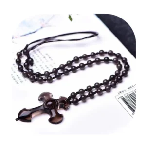 Crystal Spiritual Fashion Jewelry Carved Crystal Gemstone Natur Ice Obsidian Cross Pendants with Beads Chain for Gift