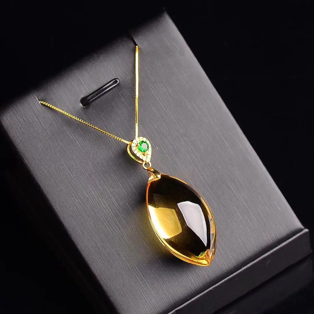 Natural Yellow Citrine Quartz Water Drop Pendant 38x15mm Women Rare Wealthy Gold Citrine Stone Fashion Bead Necklace AAAAA - Image 3