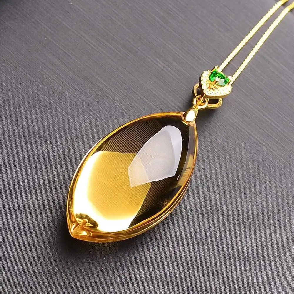 Natural Yellow Citrine Quartz Water Drop Pendant 38x15mm Women Rare Wealthy Gold Citrine Stone Fashion Bead Necklace AAAAA - Image 6