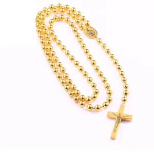 Fashionable Handmade Seed Bead Women's Classic Religious 18K Gold Plated Stainless Steel Cross Pendant Necklace Gift