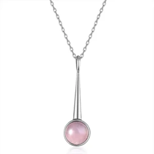 S925 Silver Necklace Natural Rose Quartz Pendant Necklace for Women Sweet Jewelry Wedding Engagement Party Gift