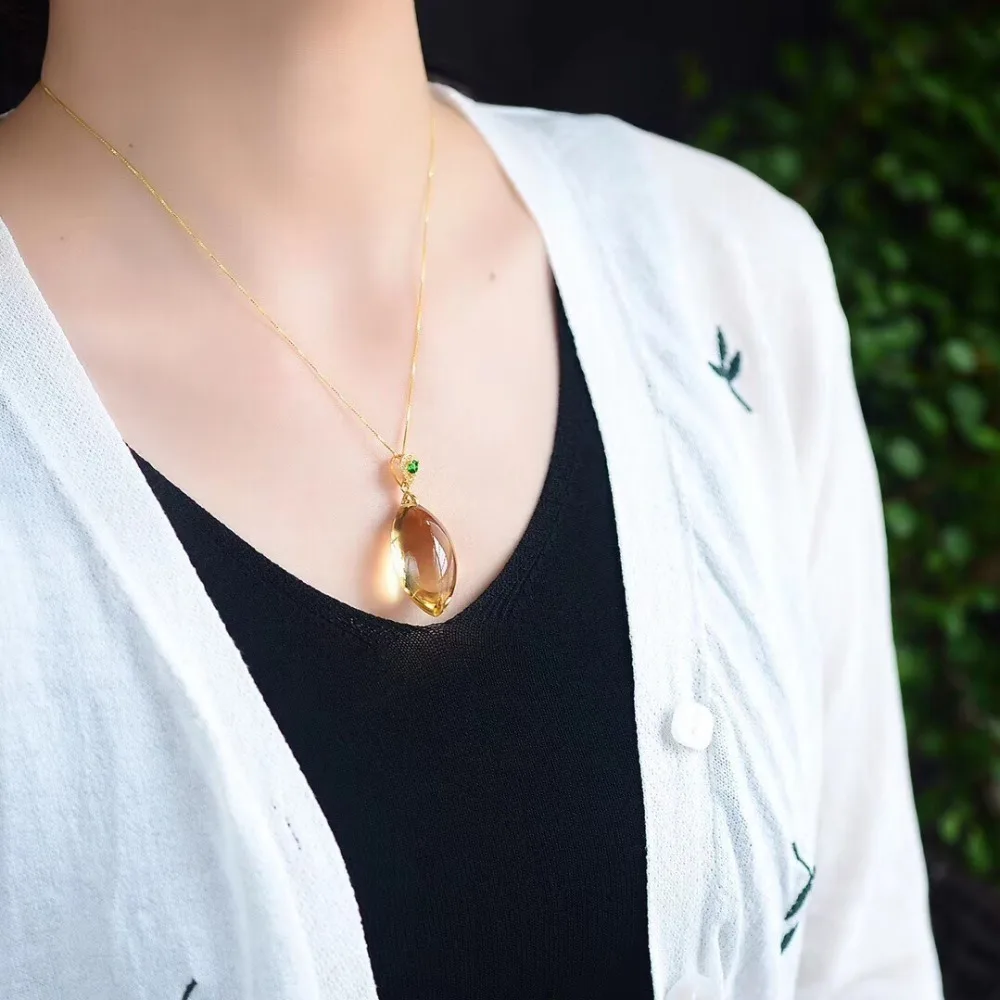 Natural Yellow Citrine Quartz Water Drop Pendant 38x15mm Women Rare Wealthy Gold Citrine Stone Fashion Bead Necklace AAAAA - Image 10