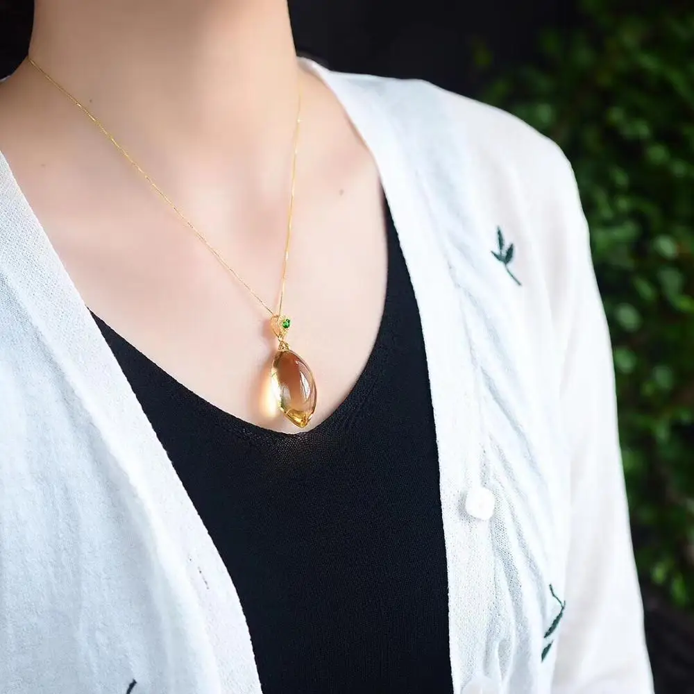 Natural Yellow Citrine Quartz Water Drop Pendant 38x15mm Women Rare Wealthy Gold Citrine Stone Fashion Bead Necklace AAAAA - Image 5