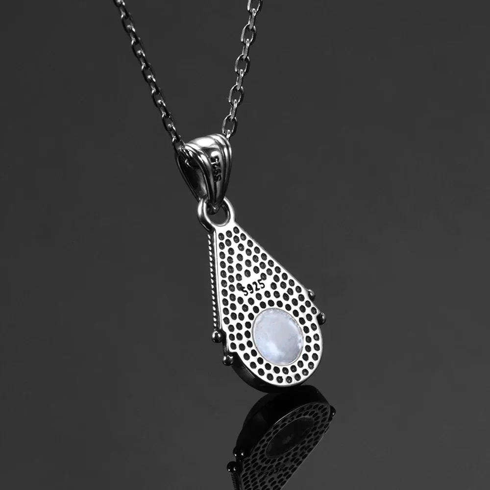 Natural Moonstone Pendant Necklace for Women S925 Silver Fine Jewelry Gift Classic Vintage Silver Chain - Image 3