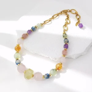 Lii Ji Natural Multi Cyrstal Quartz K2 Jasper Gold Plated Choker Necklace Handmade Jewelry For Women Fashion Gift