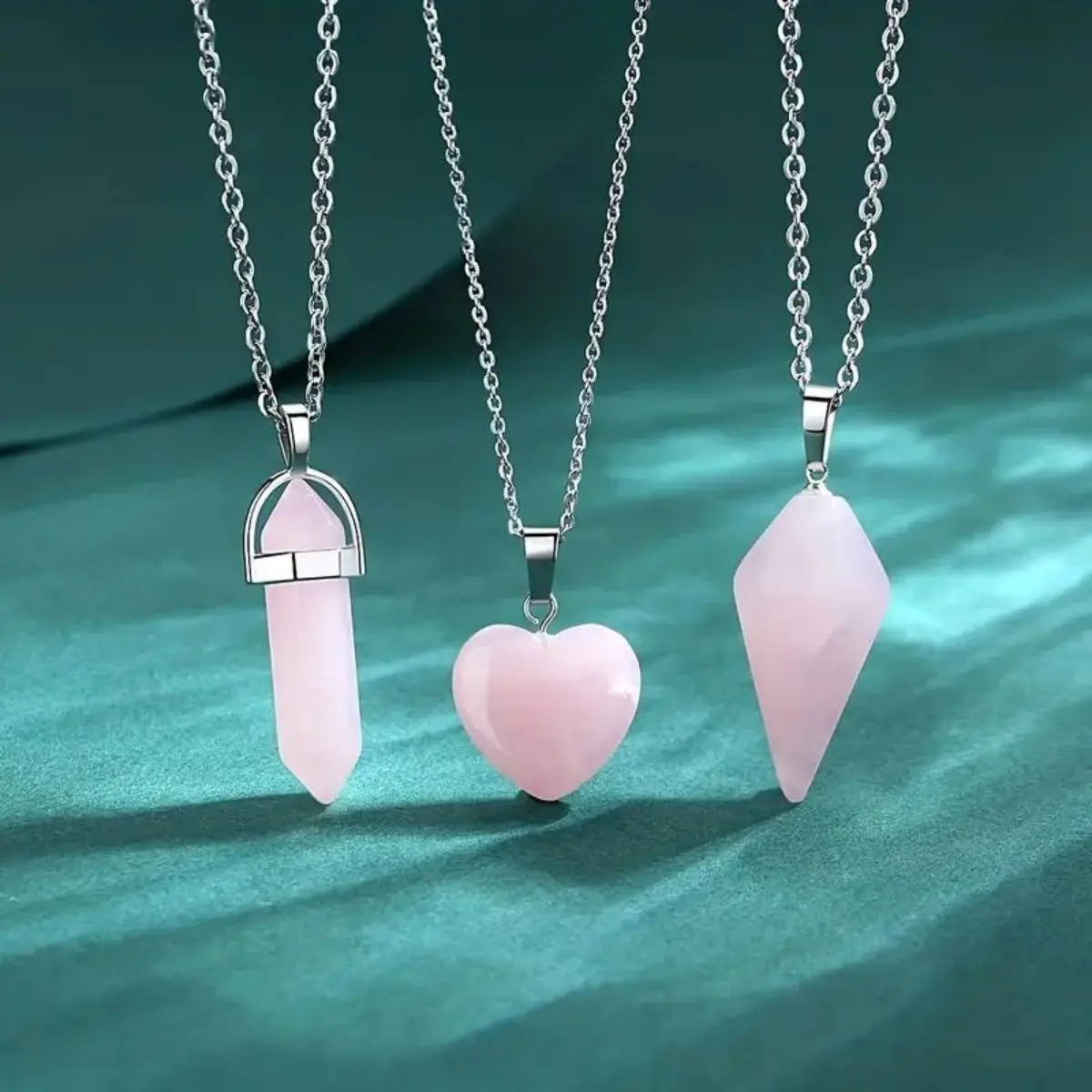 3pcs Rose Quartz Necklaces Pendants Set For Spiritual Energy Witchcraft Reiki, Holiday Gift, Birthday Gift - Image 4