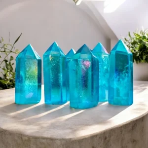 1pc High-Quality Rare Aura Blue Quartz Tower - Stunning Obelisk Gemstone Decor with Sparkling Crystals, Ideal for Home & Office