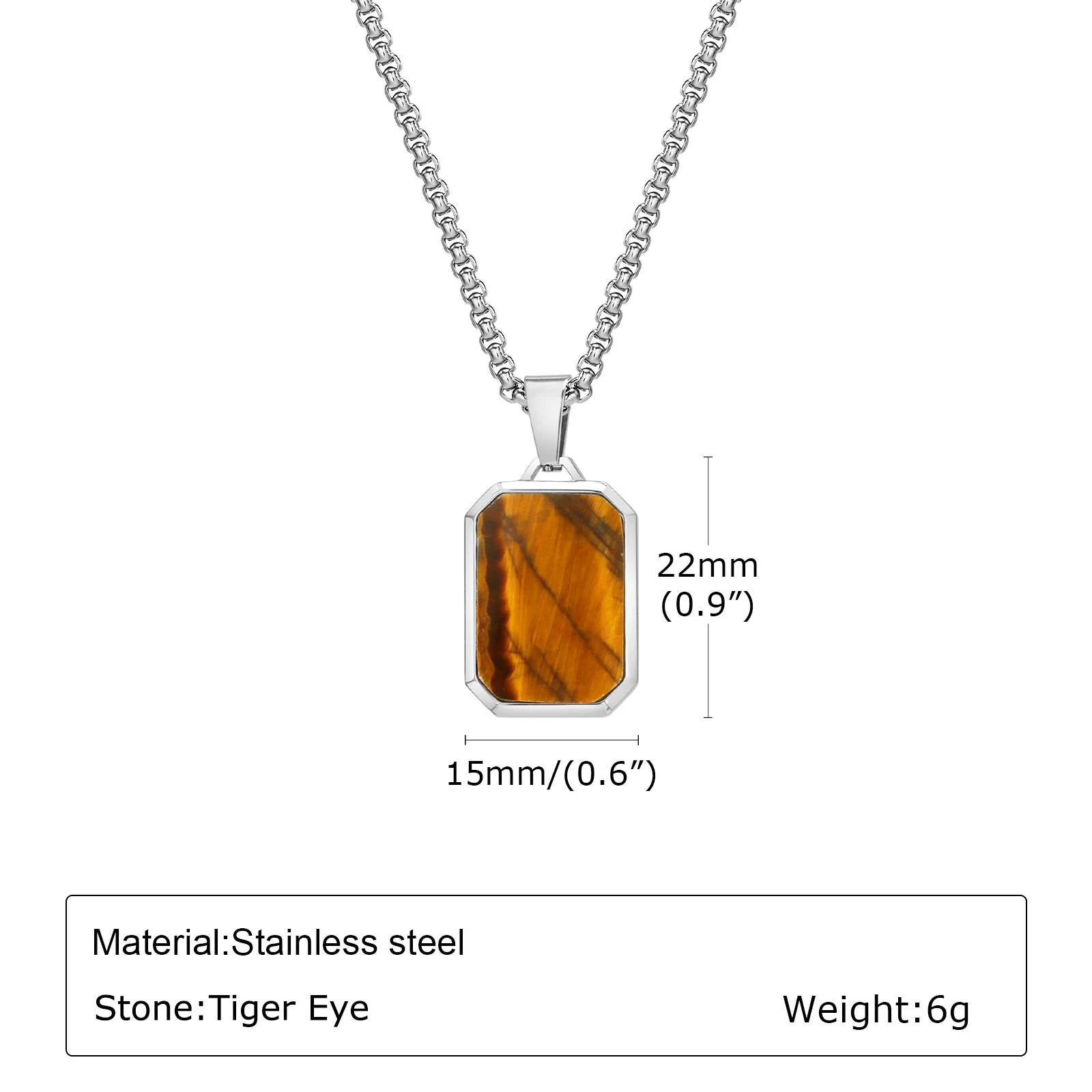 Trendy Pendant Necklaces for Men Boys,Square Natural Stone Stainless Steel Necklaces,Hip Hop Cool Healing Jewelry Gifts - Image 29