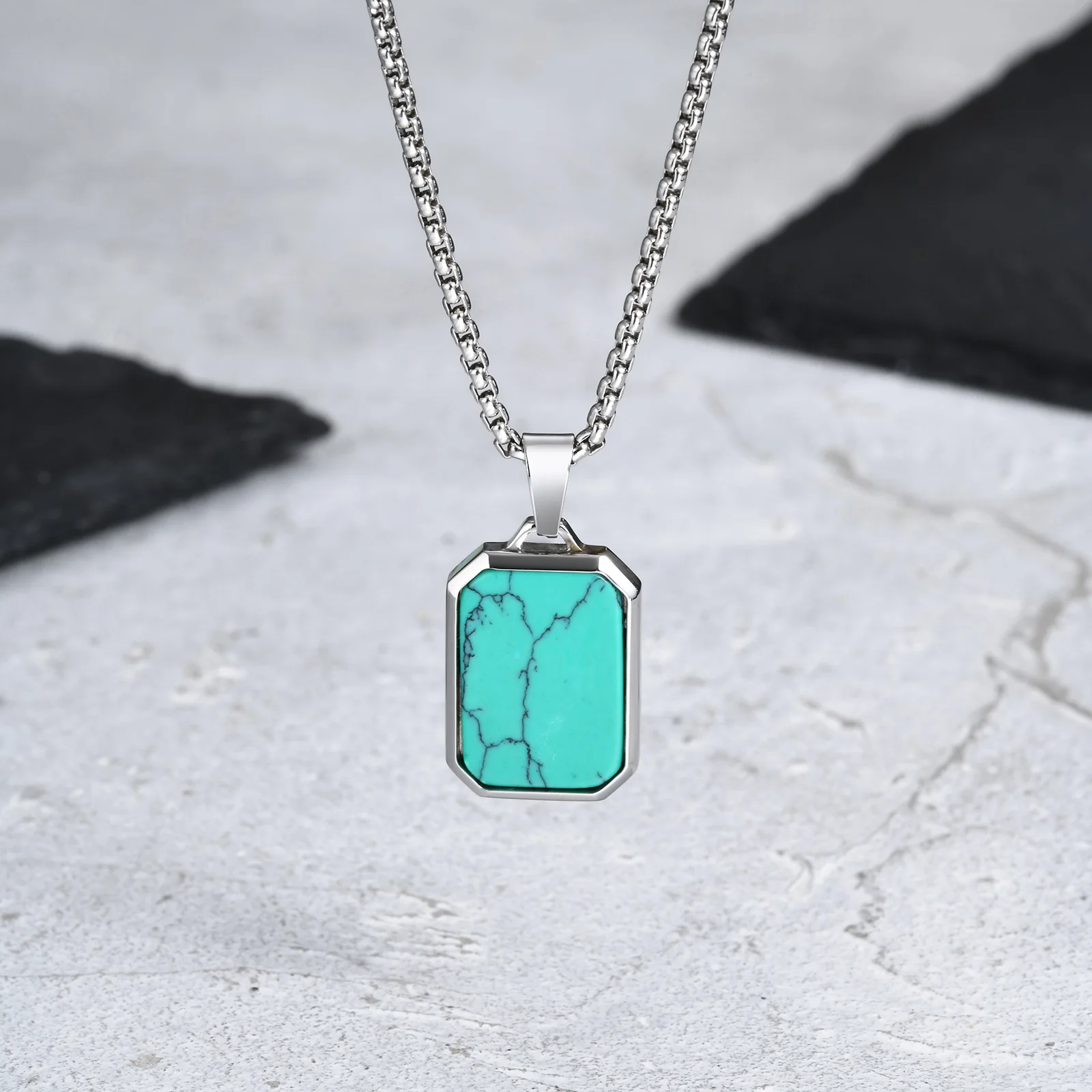 Trendy Pendant Necklaces for Men Boys,Square Natural Stone Stainless Steel Necklaces,Hip Hop Cool Healing Jewelry Gifts - Image 42