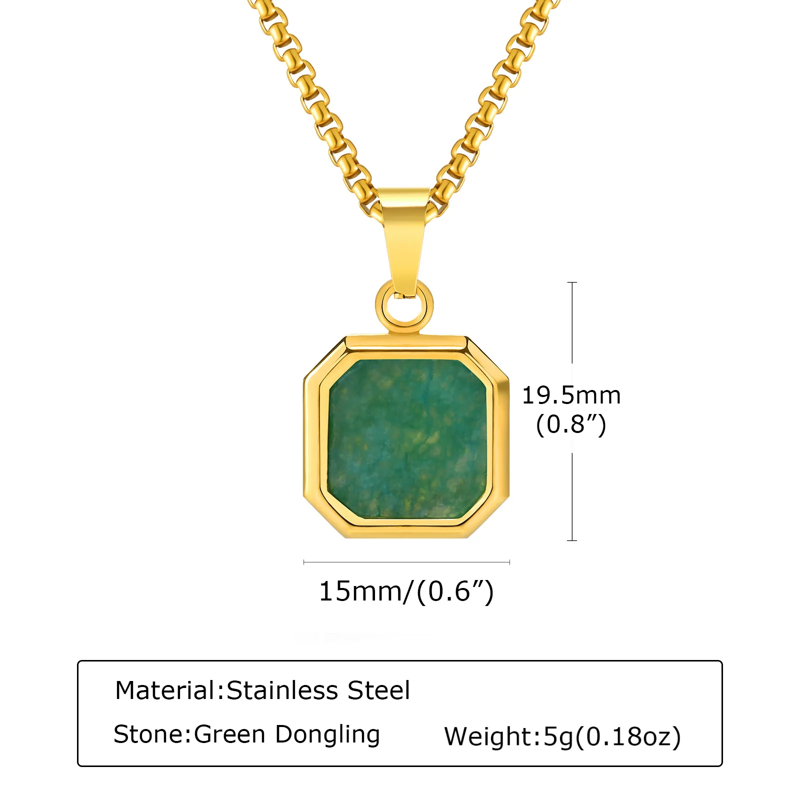 Trendy Pendant Necklaces for Men Boys,Square Natural Stone Stainless Steel Necklaces,Hip Hop Cool Healing Jewelry Gifts - Image 7