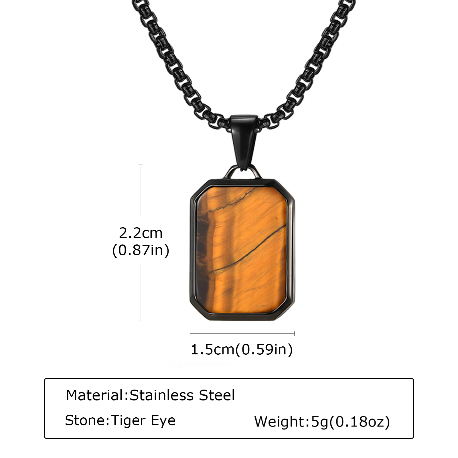 Trendy Pendant Necklaces for Men Boys,Square Natural Stone Stainless Steel Necklaces,Hip Hop Cool Healing Jewelry Gifts - Image 32