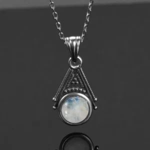 Natural Moonstone Pendant Necklace for Women S925 Silver Fine Jewelry Gift Classic Vintage Silver Chain