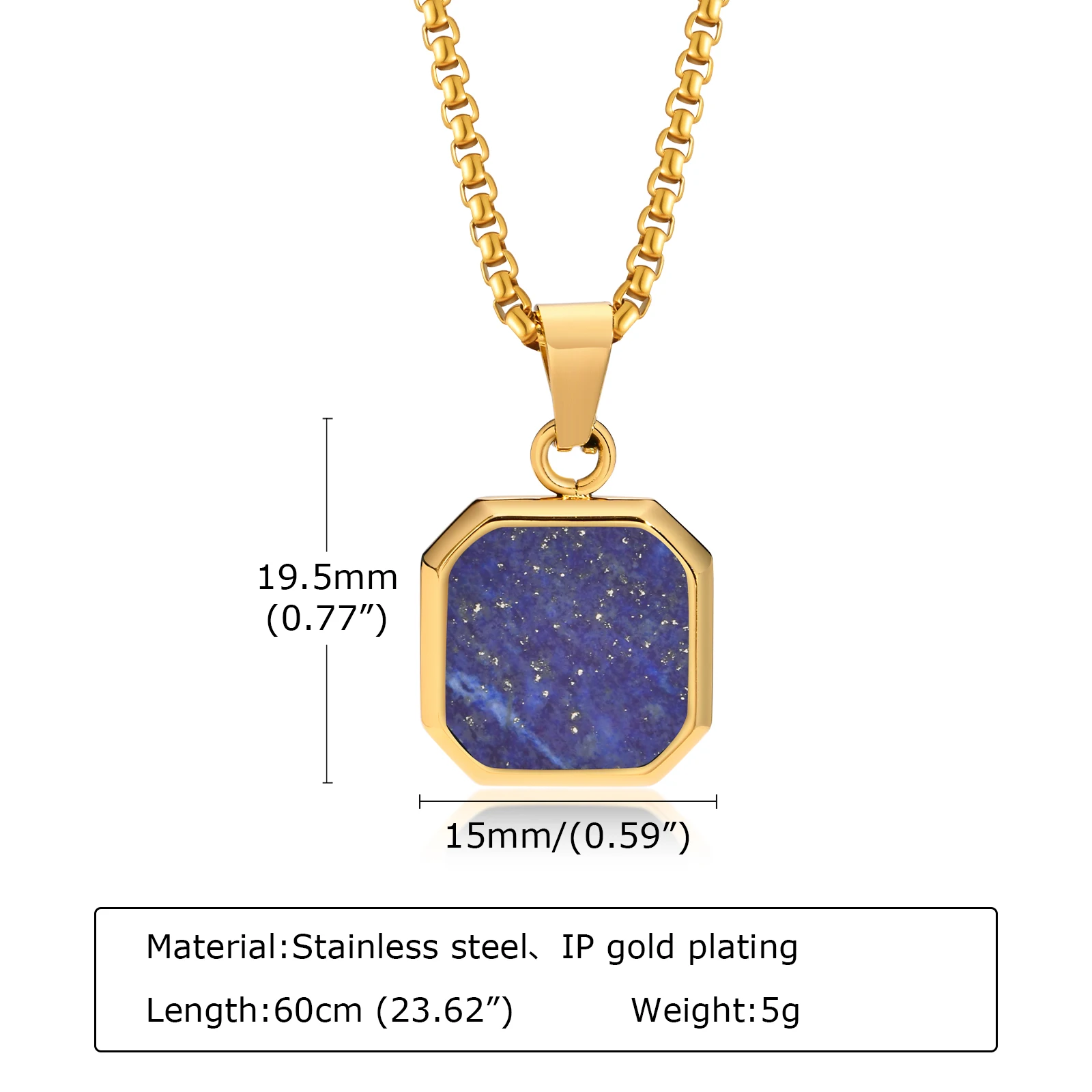 Trendy Pendant Necklaces for Men Boys,Square Natural Stone Stainless Steel Necklaces,Hip Hop Cool Healing Jewelry Gifts - Image 12