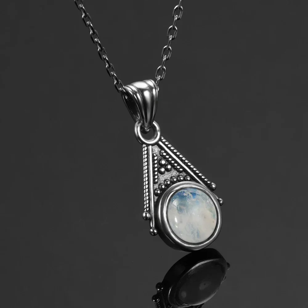 Natural Moonstone Pendant Necklace for Women S925 Silver Fine Jewelry Gift Classic Vintage Silver Chain - Image 4