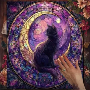 VIKAMA Altar Cloth Black Cat Moon Phase Tarot Reading Tablecloth Retro Witchcraft Ritual Energy Atmosphere Decoration
