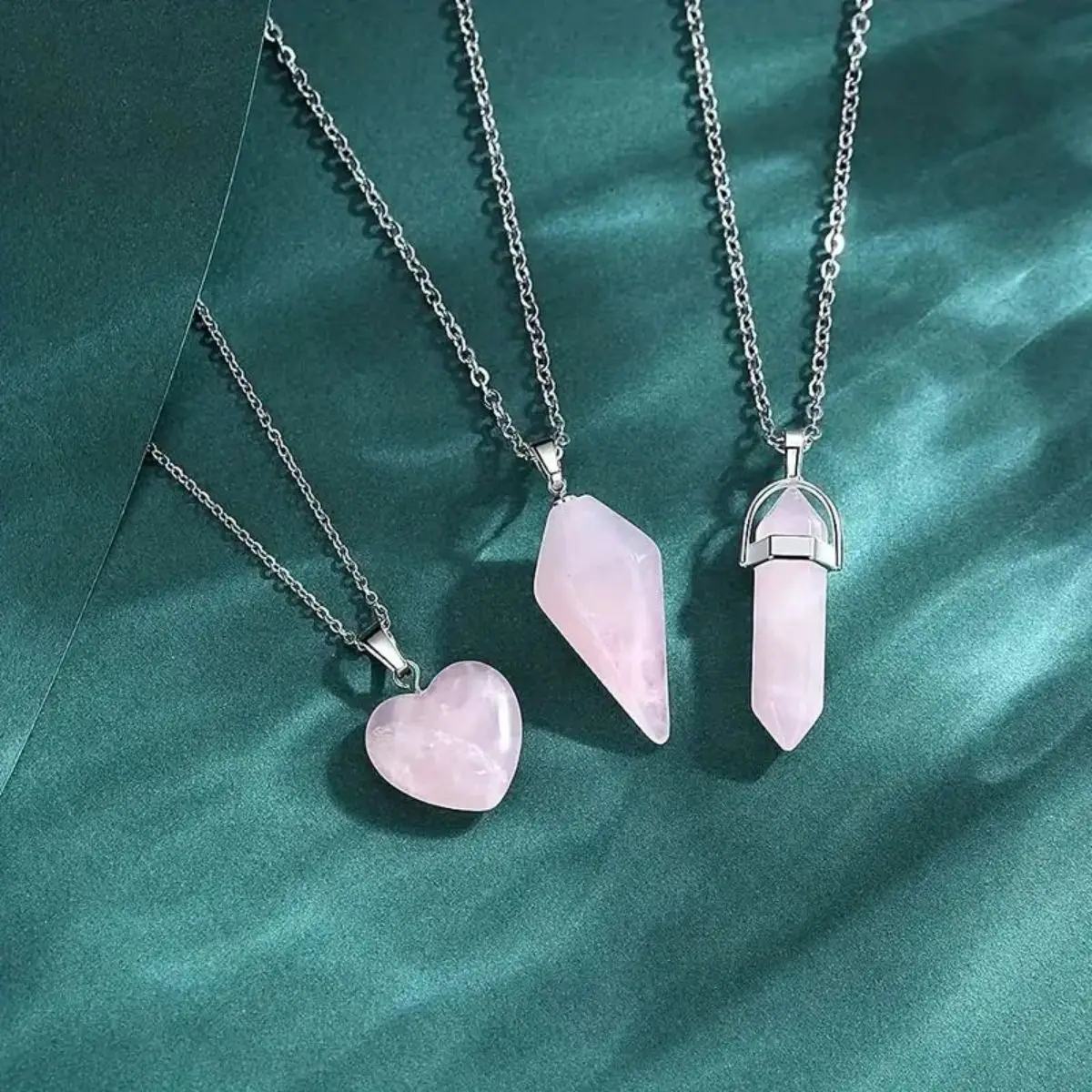3pcs Rose Quartz Necklaces Pendants Set For Spiritual Energy Witchcraft Reiki, Holiday Gift, Birthday Gift - Image 5