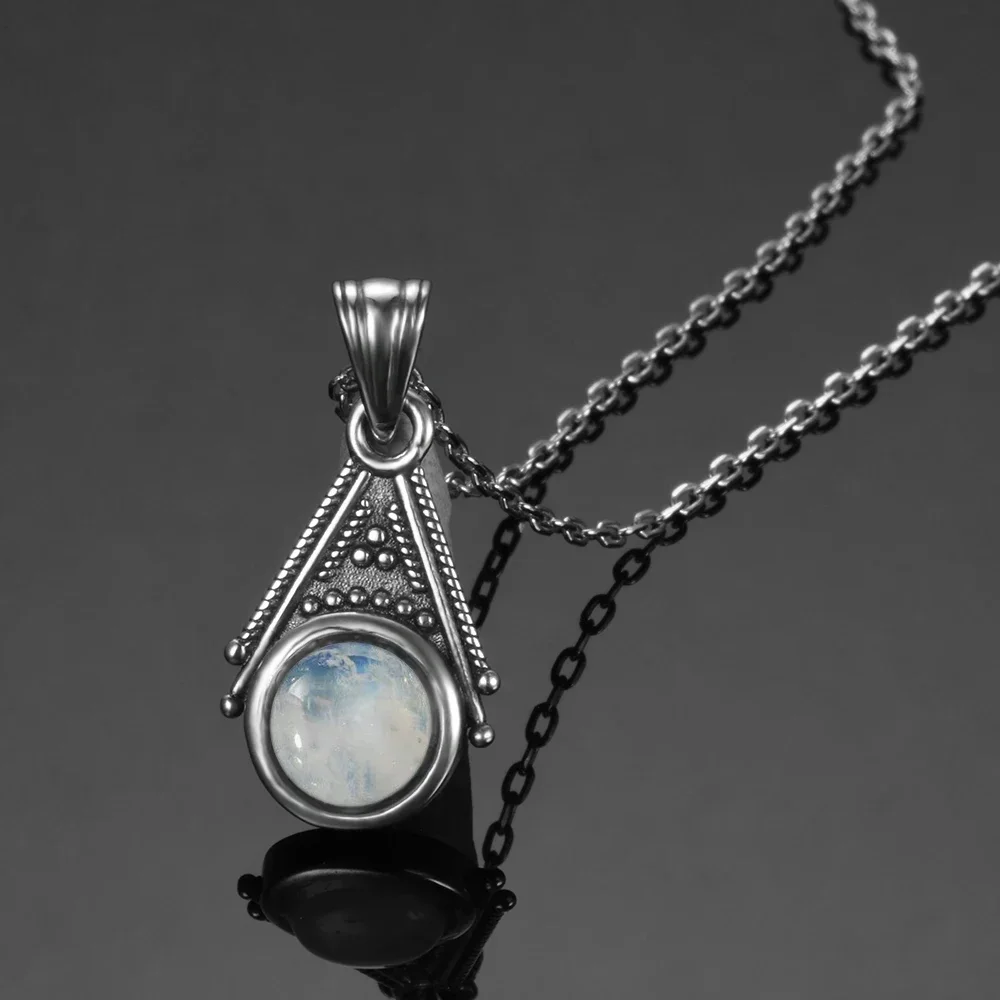 Natural Moonstone Pendant Necklace for Women S925 Silver Fine Jewelry Gift Classic Vintage Silver Chain - Image 2