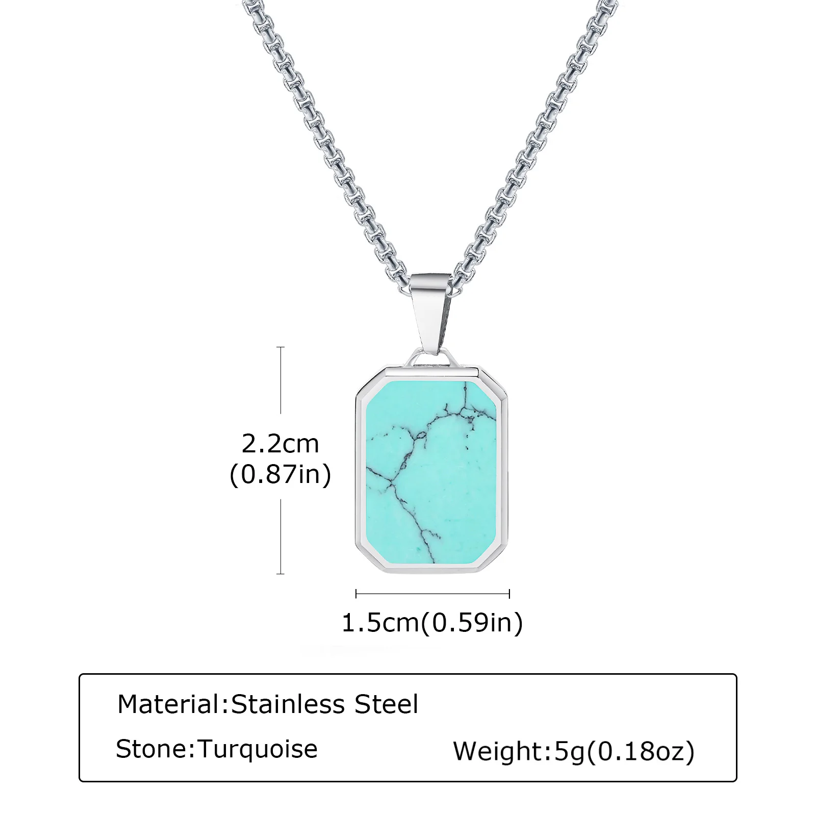 Trendy Pendant Necklaces for Men Boys,Square Natural Stone Stainless Steel Necklaces,Hip Hop Cool Healing Jewelry Gifts - Image 28