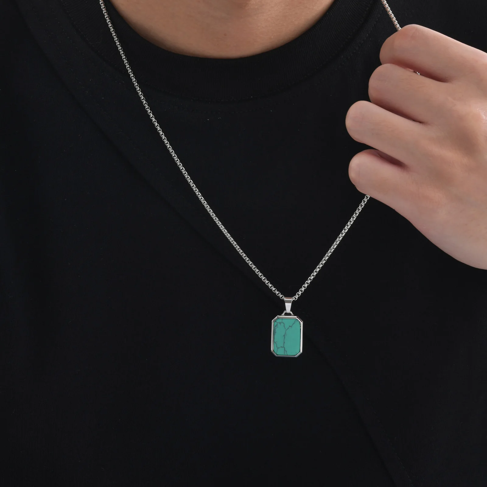 Trendy Pendant Necklaces for Men Boys,Square Natural Stone Stainless Steel Necklaces,Hip Hop Cool Healing Jewelry Gifts - Image 45