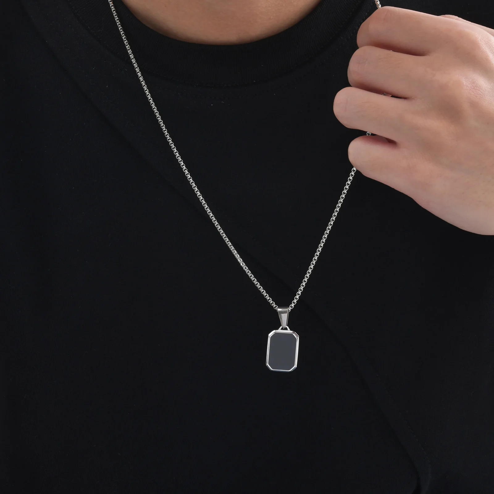 Trendy Pendant Necklaces for Men Boys,Square Natural Stone Stainless Steel Necklaces,Hip Hop Cool Healing Jewelry Gifts - Image 44