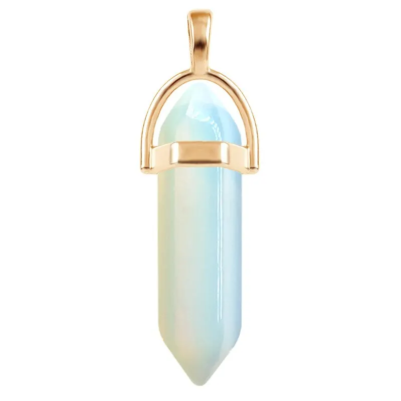 7pcs/Set Hexagon Pillar Quartz Necklace Turquoise Pink Crystal Necklace Genuine Leather Chain Natural Stone Choker Necklace - Image 4