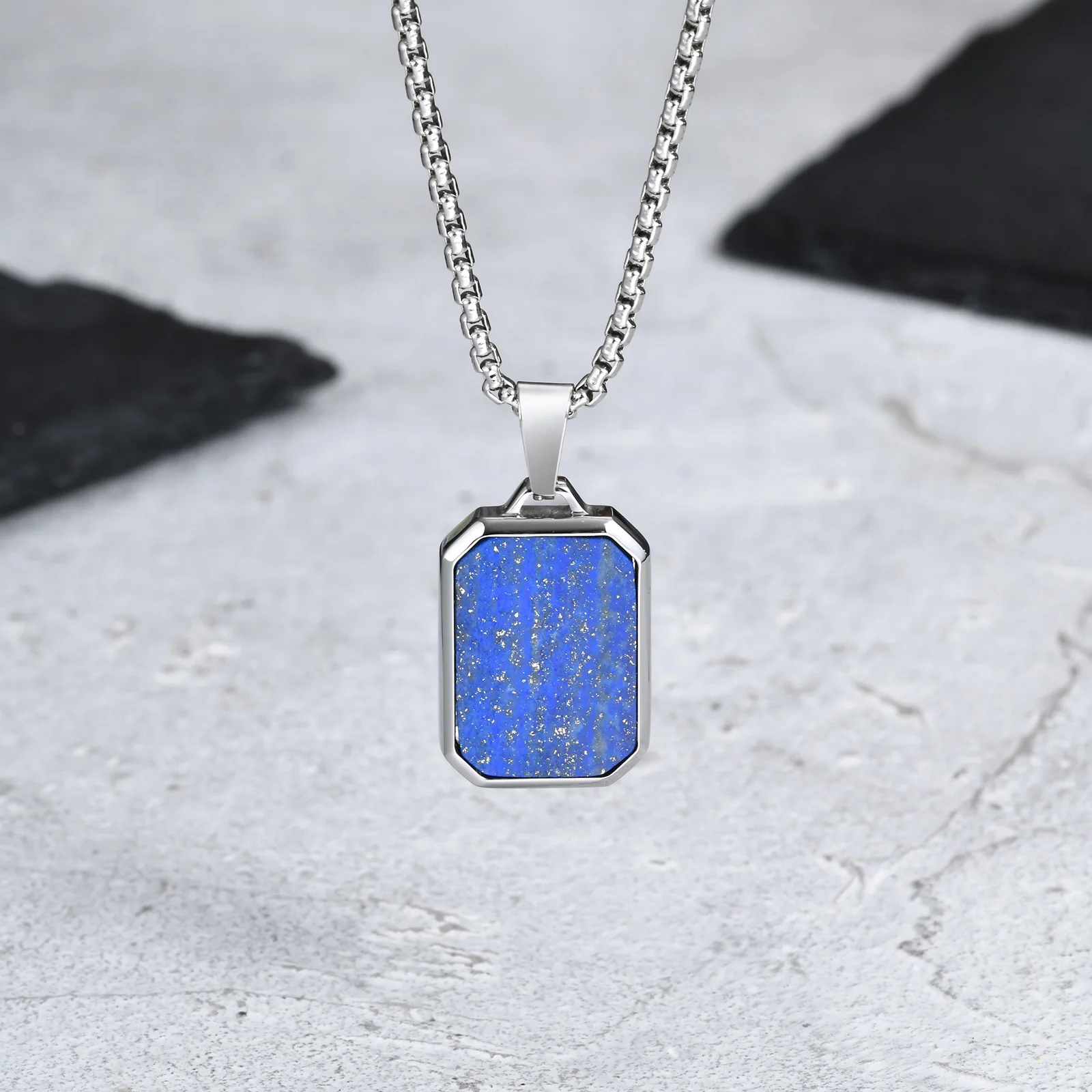 Trendy Pendant Necklaces for Men Boys,Square Natural Stone Stainless Steel Necklaces,Hip Hop Cool Healing Jewelry Gifts - Image 40