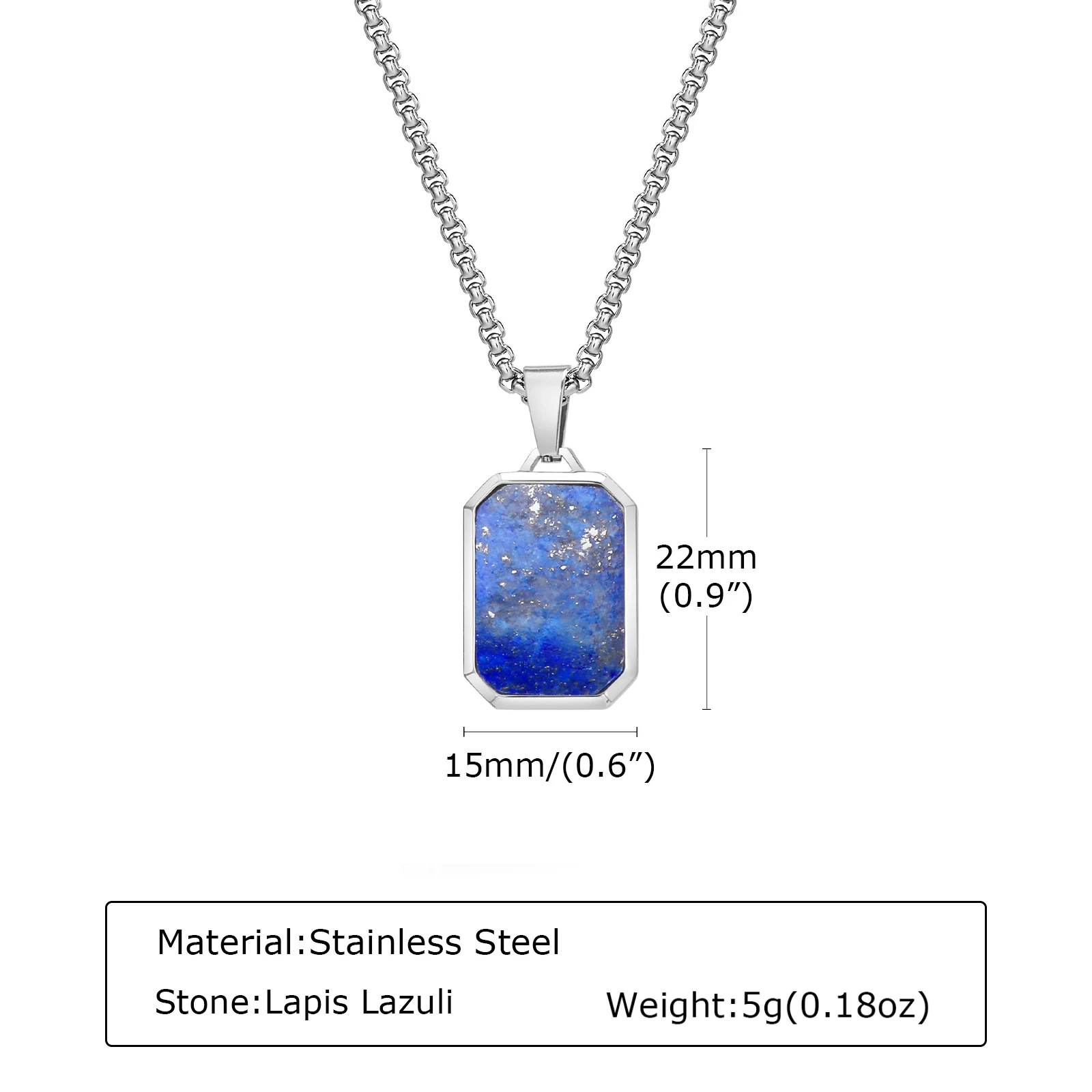 Trendy Pendant Necklaces for Men Boys,Square Natural Stone Stainless Steel Necklaces,Hip Hop Cool Healing Jewelry Gifts - Image 27