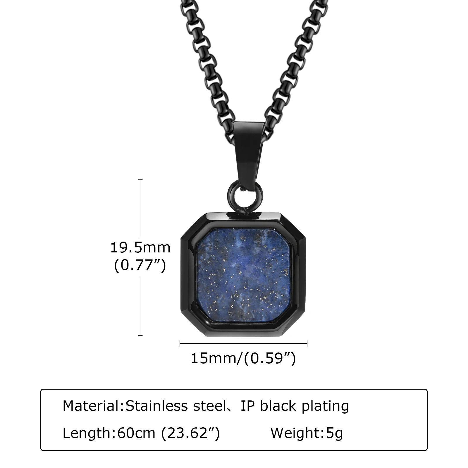Trendy Pendant Necklaces for Men Boys,Square Natural Stone Stainless Steel Necklaces,Hip Hop Cool Healing Jewelry Gifts - Image 16