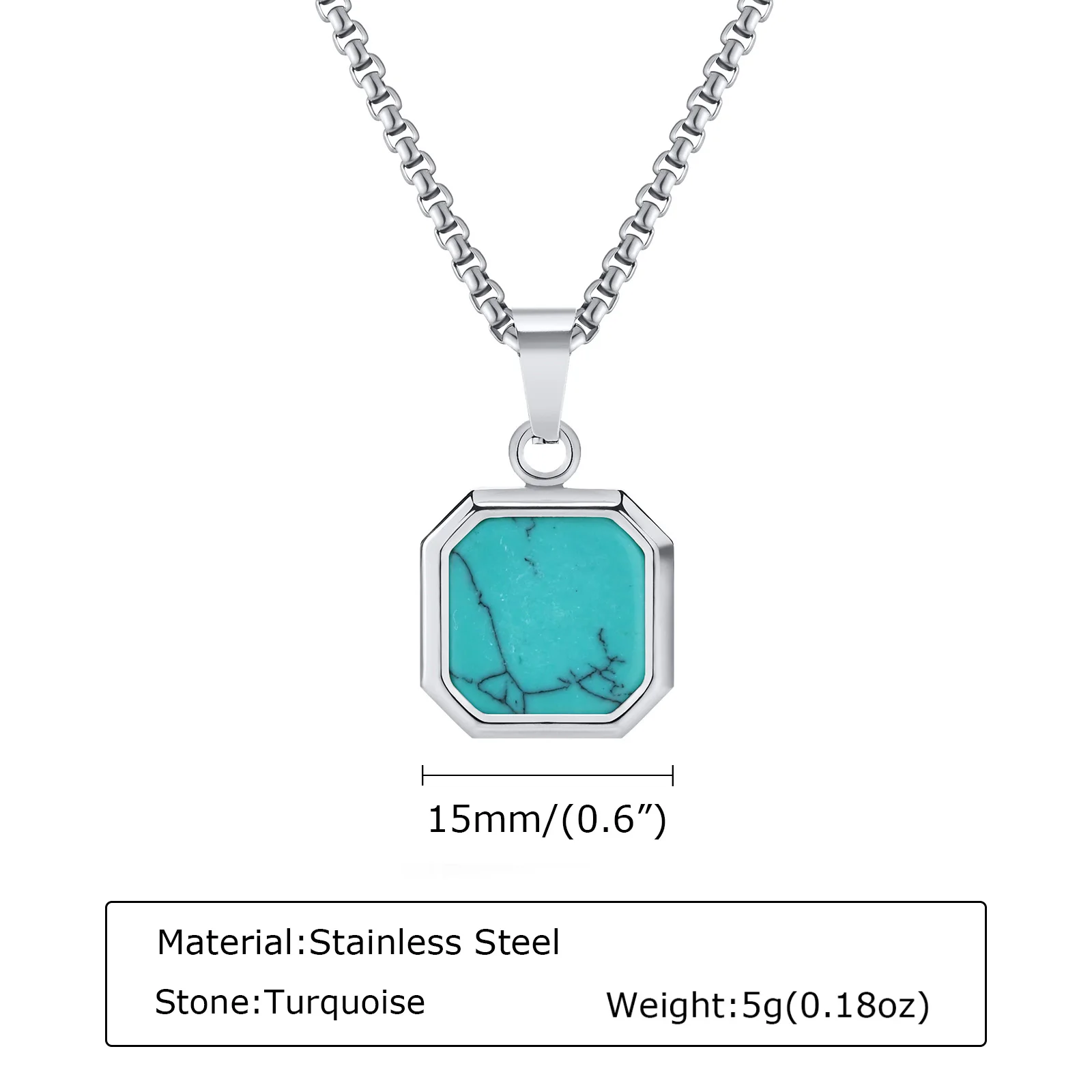 Trendy Pendant Necklaces for Men Boys,Square Natural Stone Stainless Steel Necklaces,Hip Hop Cool Healing Jewelry Gifts - Image 13
