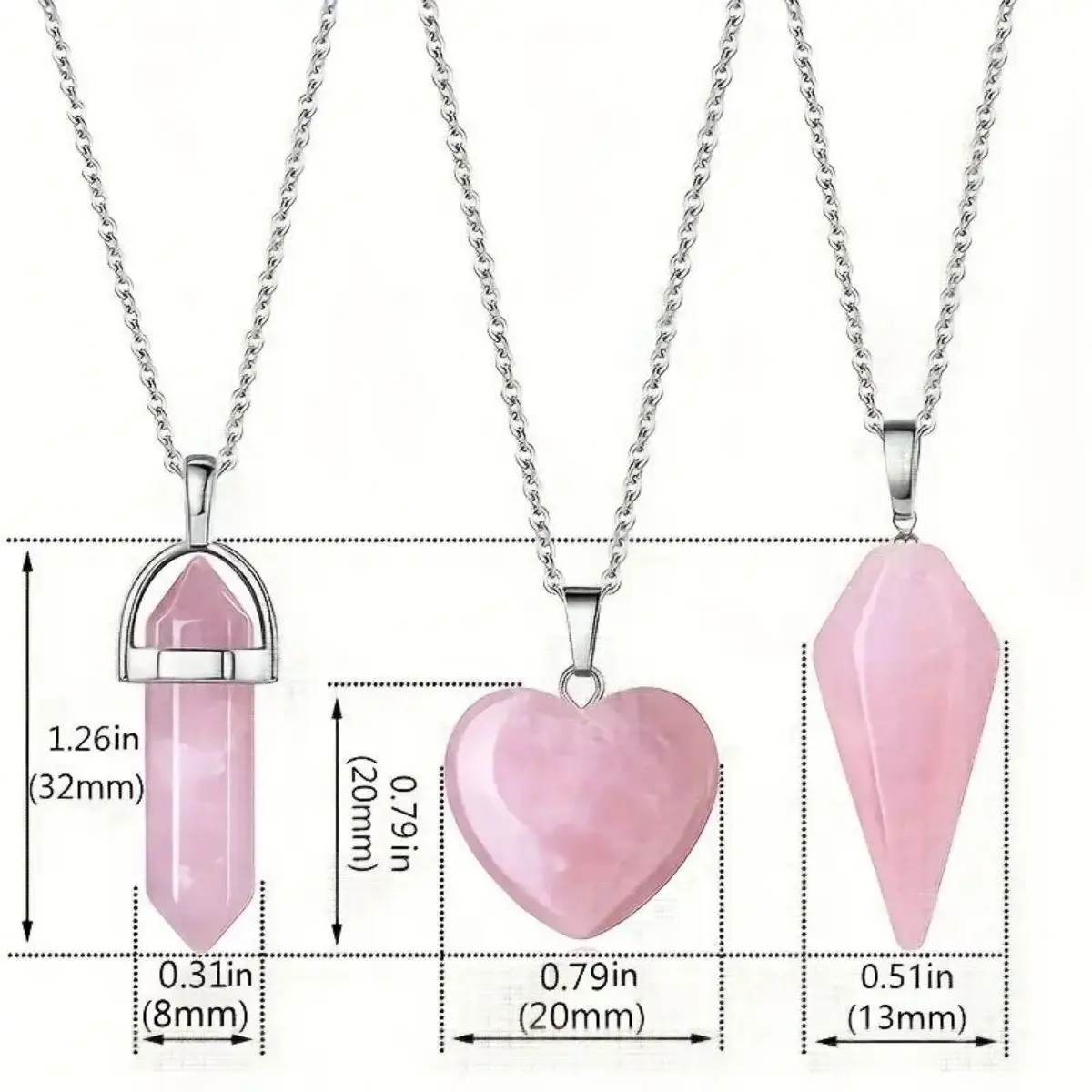3pcs Rose Quartz Necklaces Pendants Set For Spiritual Energy Witchcraft Reiki, Holiday Gift, Birthday Gift - Image 2