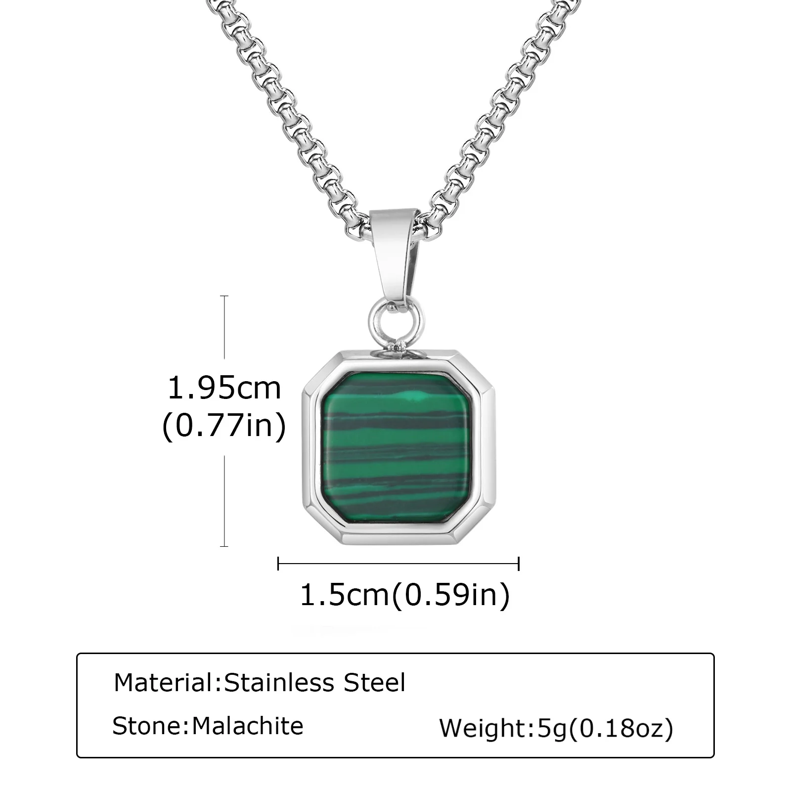 Trendy Pendant Necklaces for Men Boys,Square Natural Stone Stainless Steel Necklaces,Hip Hop Cool Healing Jewelry Gifts - Image 17