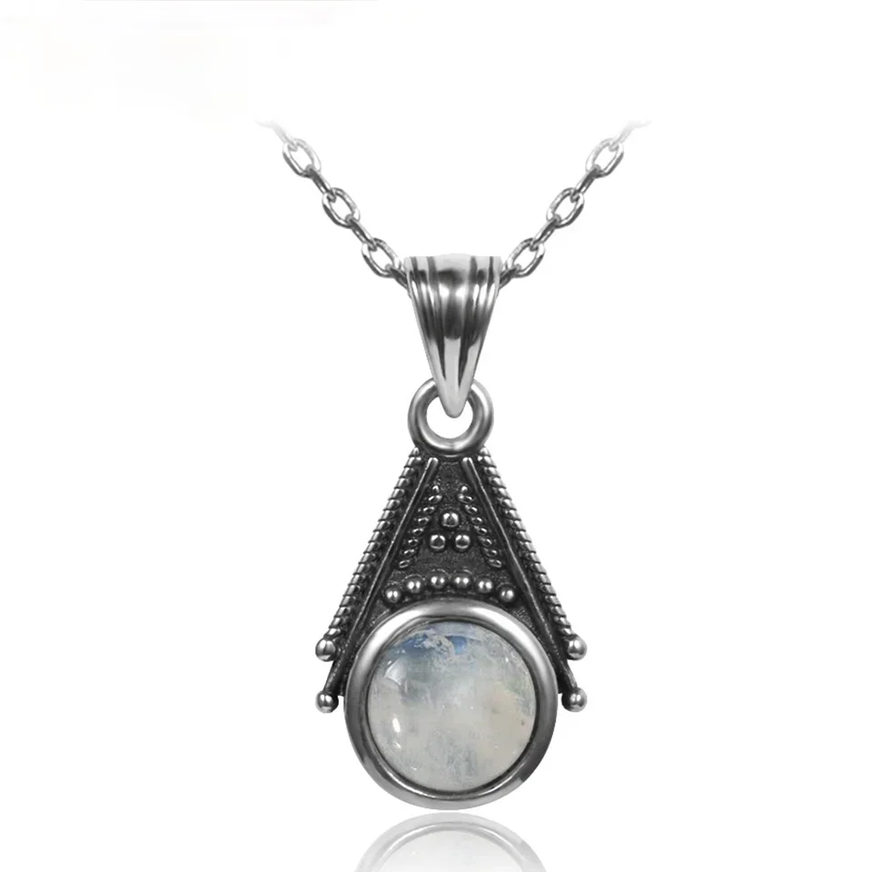 Natural Moonstone Pendant Necklace for Women S925 Silver Fine Jewelry Gift Classic Vintage Silver Chain - Image 6