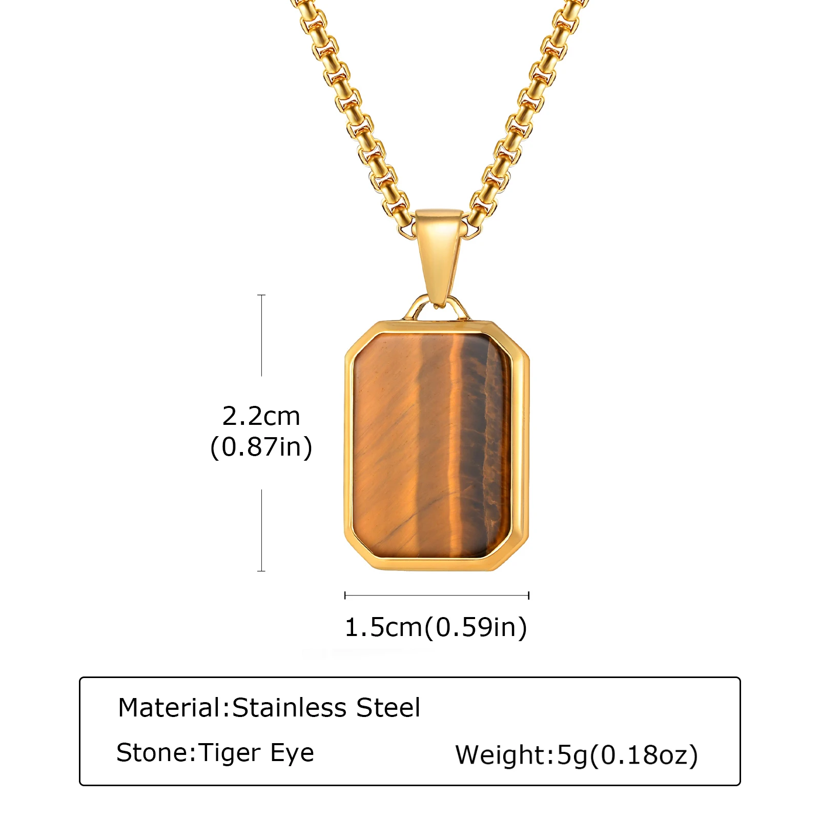 Trendy Pendant Necklaces for Men Boys,Square Natural Stone Stainless Steel Necklaces,Hip Hop Cool Healing Jewelry Gifts - Image 31