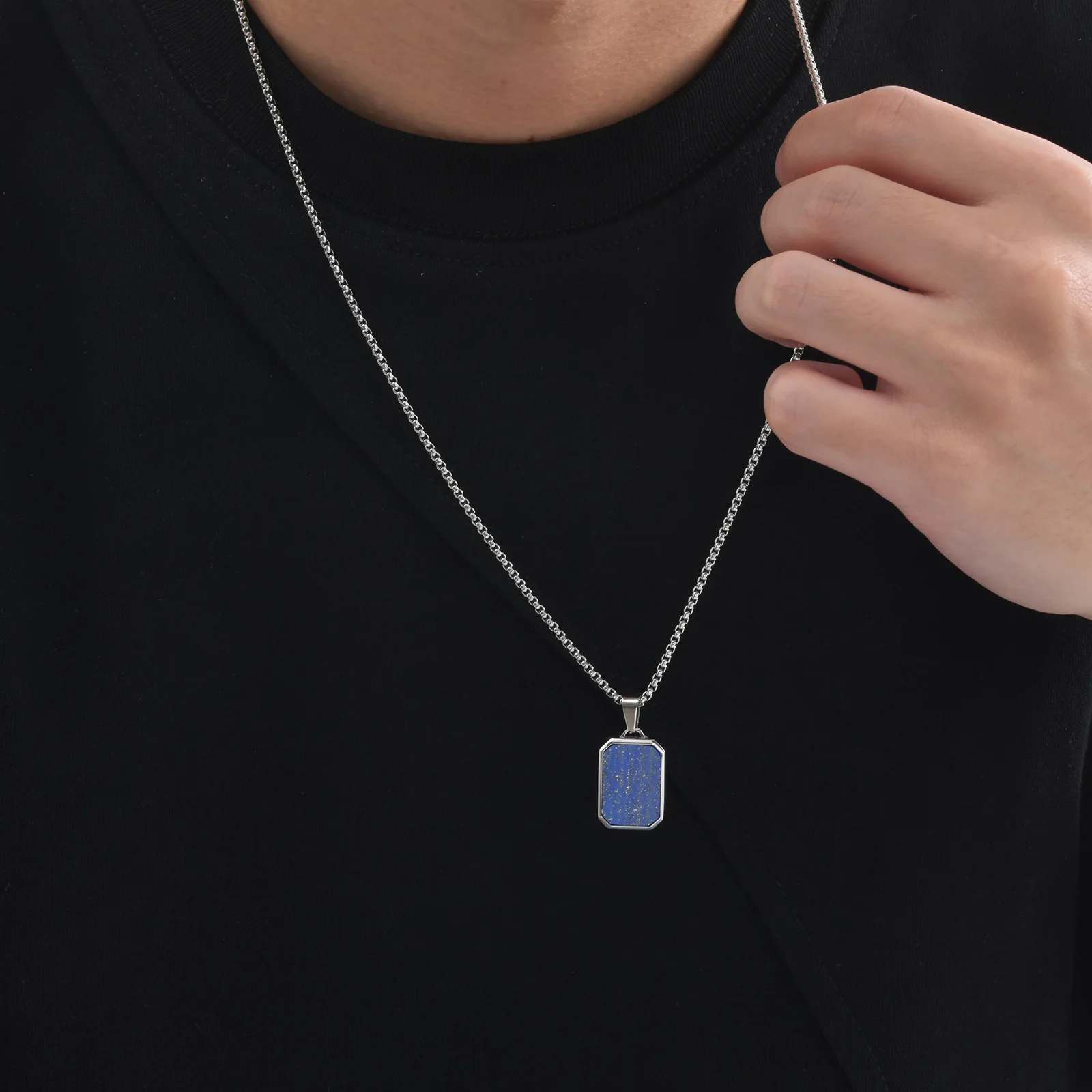 Trendy Pendant Necklaces for Men Boys,Square Natural Stone Stainless Steel Necklaces,Hip Hop Cool Healing Jewelry Gifts - Image 43