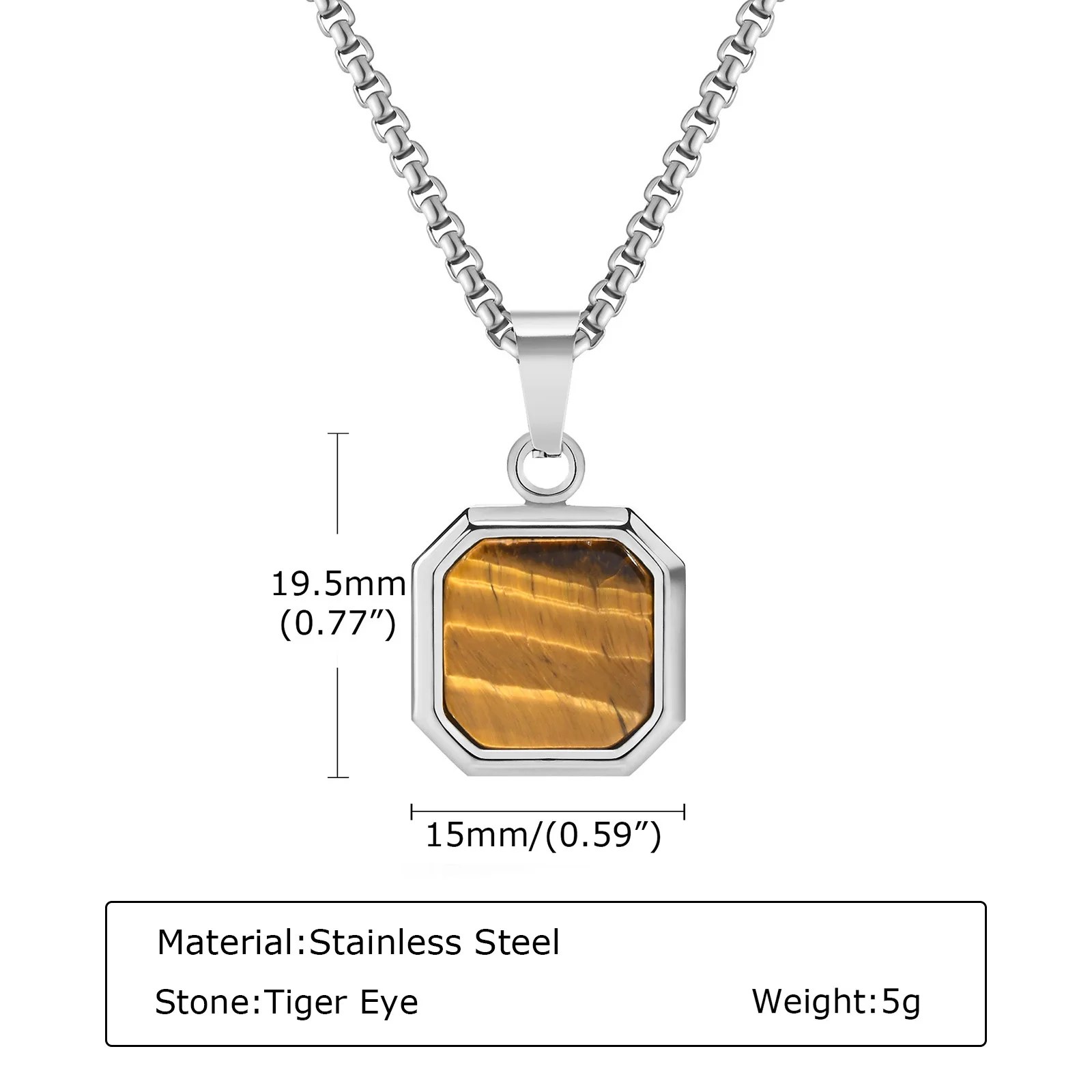 Trendy Pendant Necklaces for Men Boys,Square Natural Stone Stainless Steel Necklaces,Hip Hop Cool Healing Jewelry Gifts - Image 11