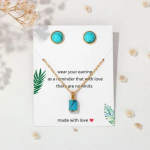 Vintage Rectangle Stone Pendant Necklaces Round Stone Earrings Jewelry Set Natural Stone Necklaces Ear Studs Women Men Jewelry