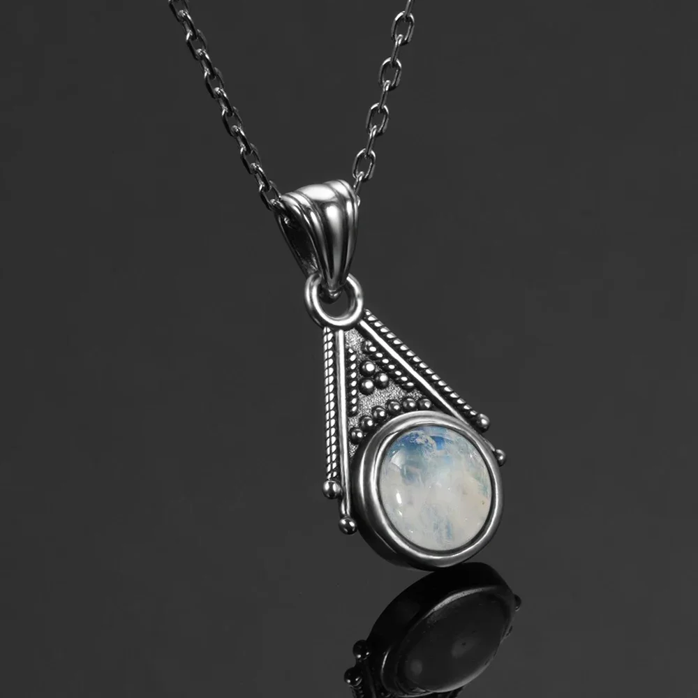 Natural Moonstone Pendant Necklace for Women S925 Silver Fine Jewelry Gift Classic Vintage Silver Chain - Image 12