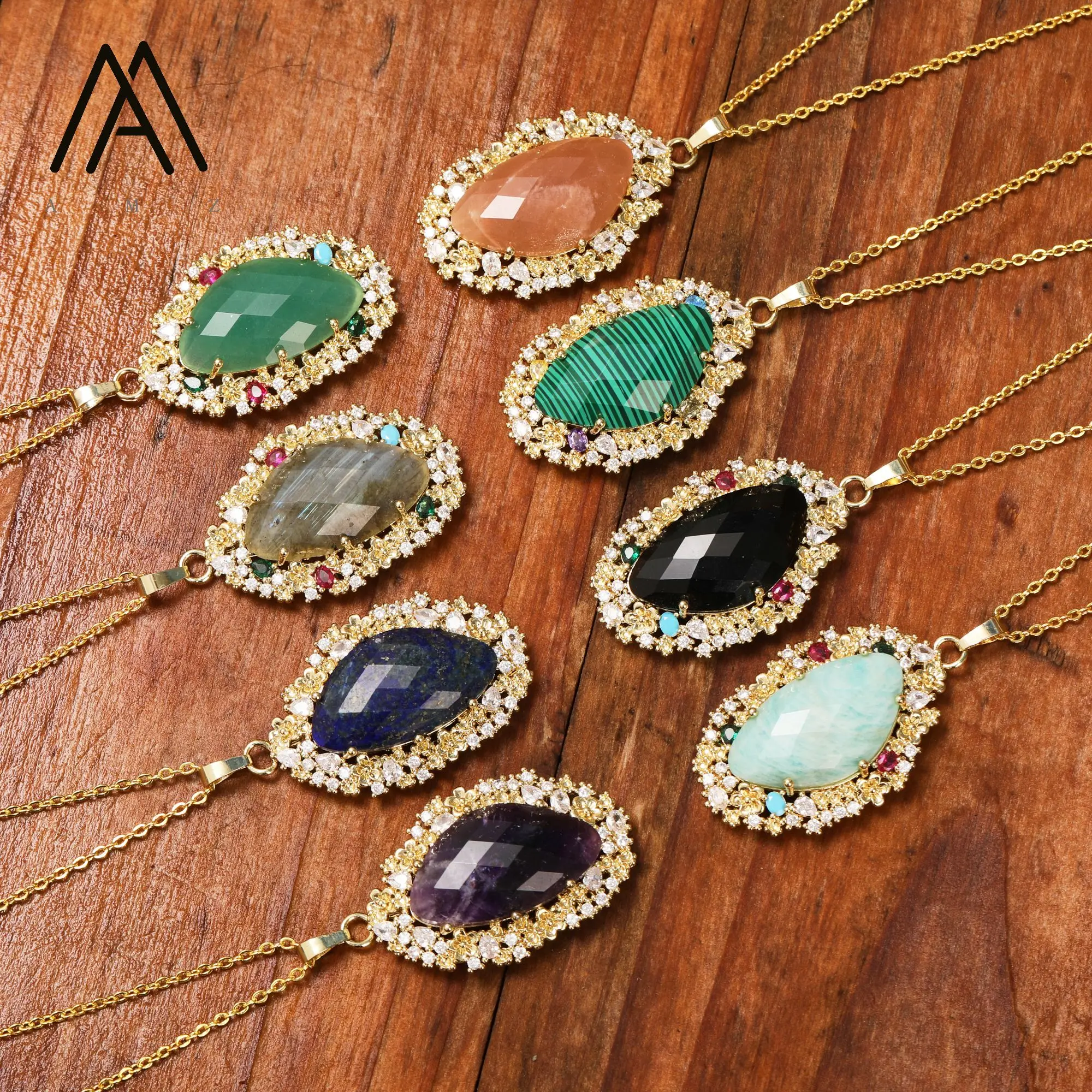 Natural Quartz Gemstone Necklace European American Style Jewels Elegant Multicolor Pendant Necklace Wedding Womens Accessory - Image 2
