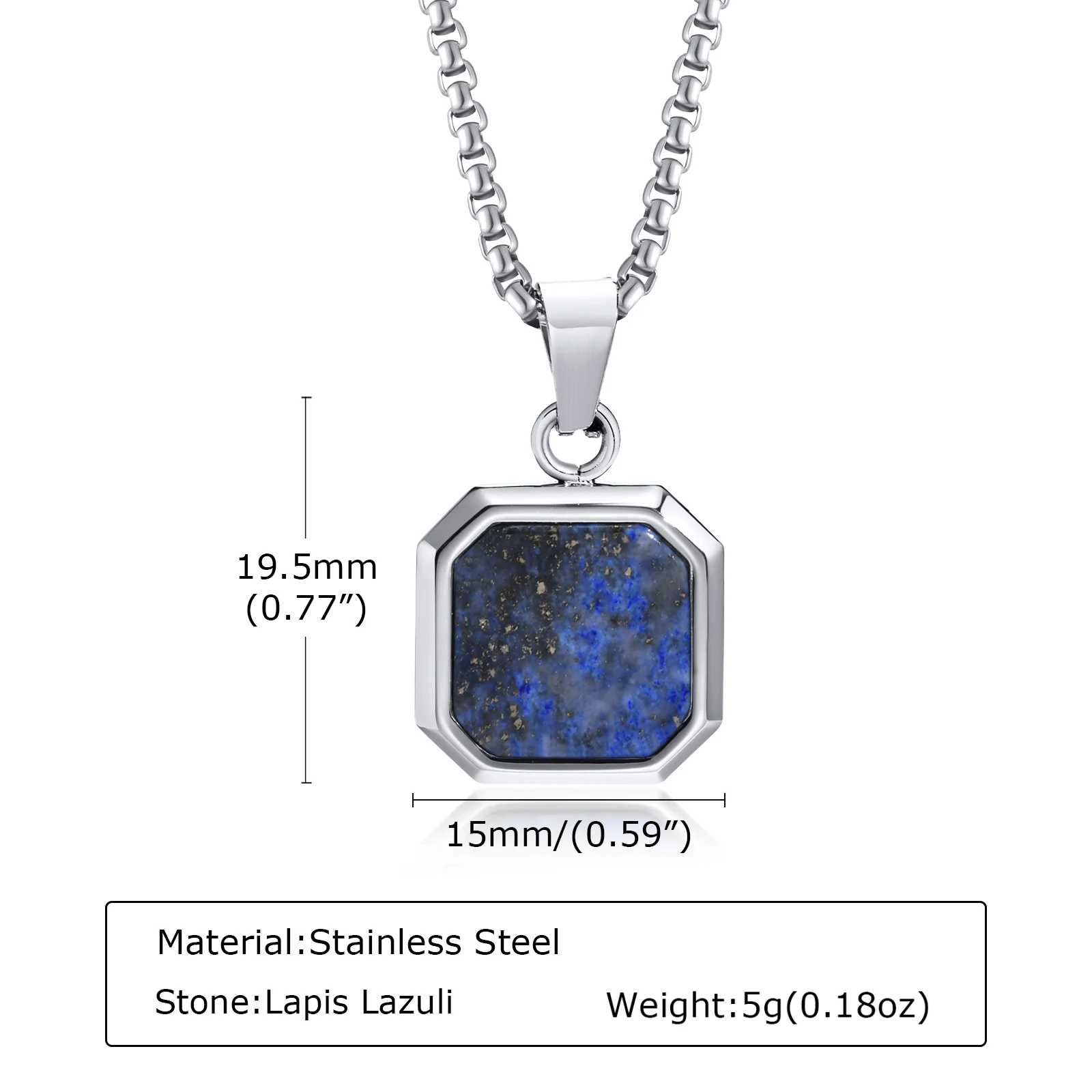Trendy Pendant Necklaces for Men Boys,Square Natural Stone Stainless Steel Necklaces,Hip Hop Cool Healing Jewelry Gifts - Image 20