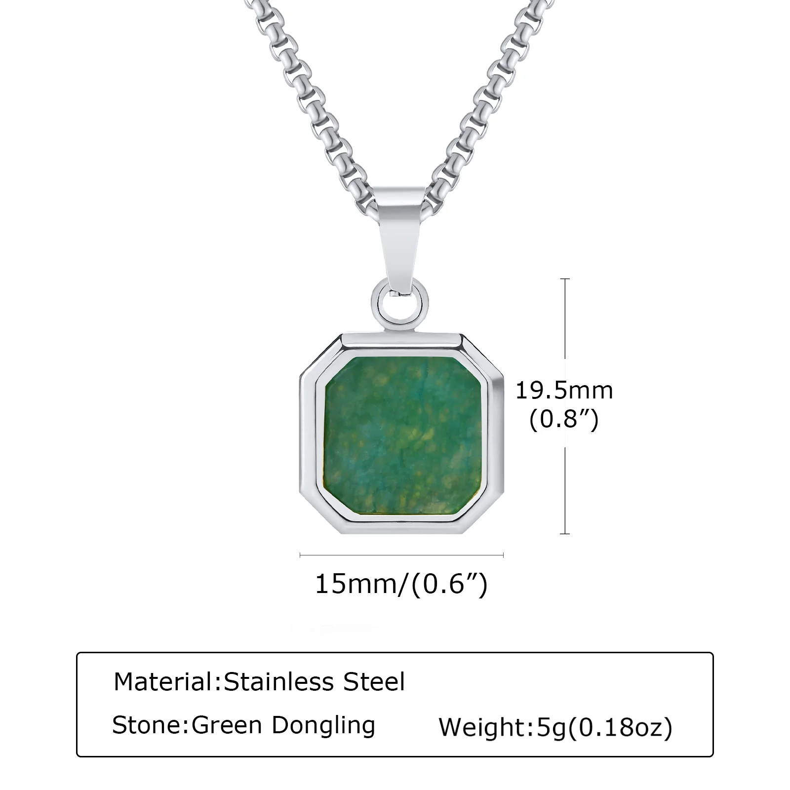Trendy Pendant Necklaces for Men Boys,Square Natural Stone Stainless Steel Necklaces,Hip Hop Cool Healing Jewelry Gifts - Image 18