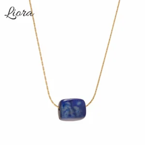 Liora Square Malachite Lapis Lazuli Turquoies Pendant Necklace For Women Stainless Steel Chain Natural Stone Choker Jewelry Gift