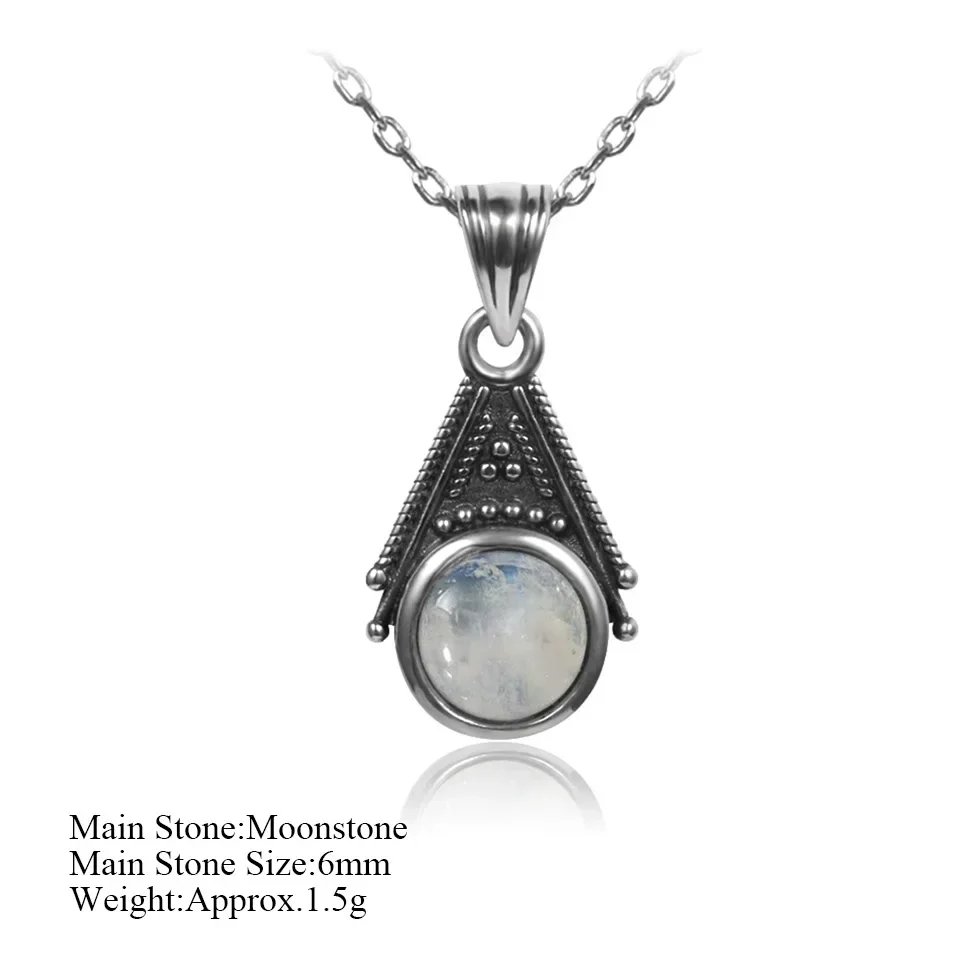 Natural Moonstone Pendant Necklace for Women S925 Silver Fine Jewelry Gift Classic Vintage Silver Chain - Image 5