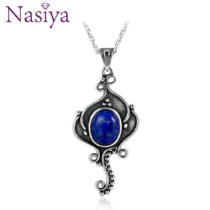 Nasiya Blue Pendant Necklace with Lapis Lazuli Kyanite Stone Women's Vintage Fashion Jewelry Necklaces for Wholesale